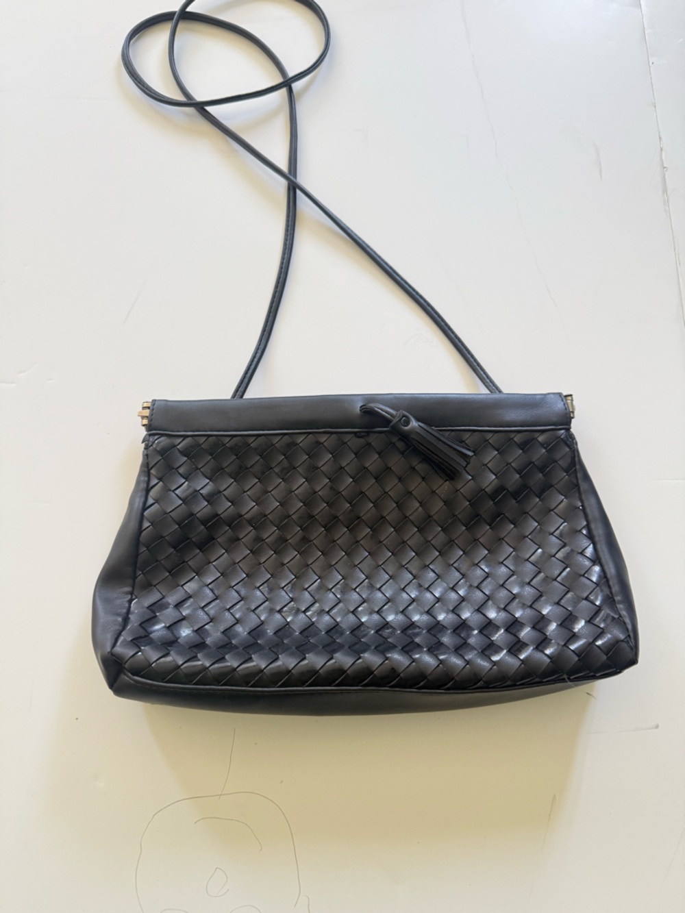 Vintage Susan hinged Reade Woven Leather Crossbody Bag - Black